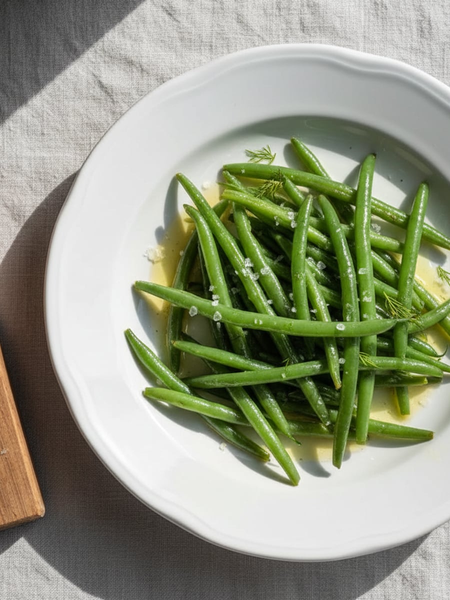 AI-bild: Haricots verts kokta i smör