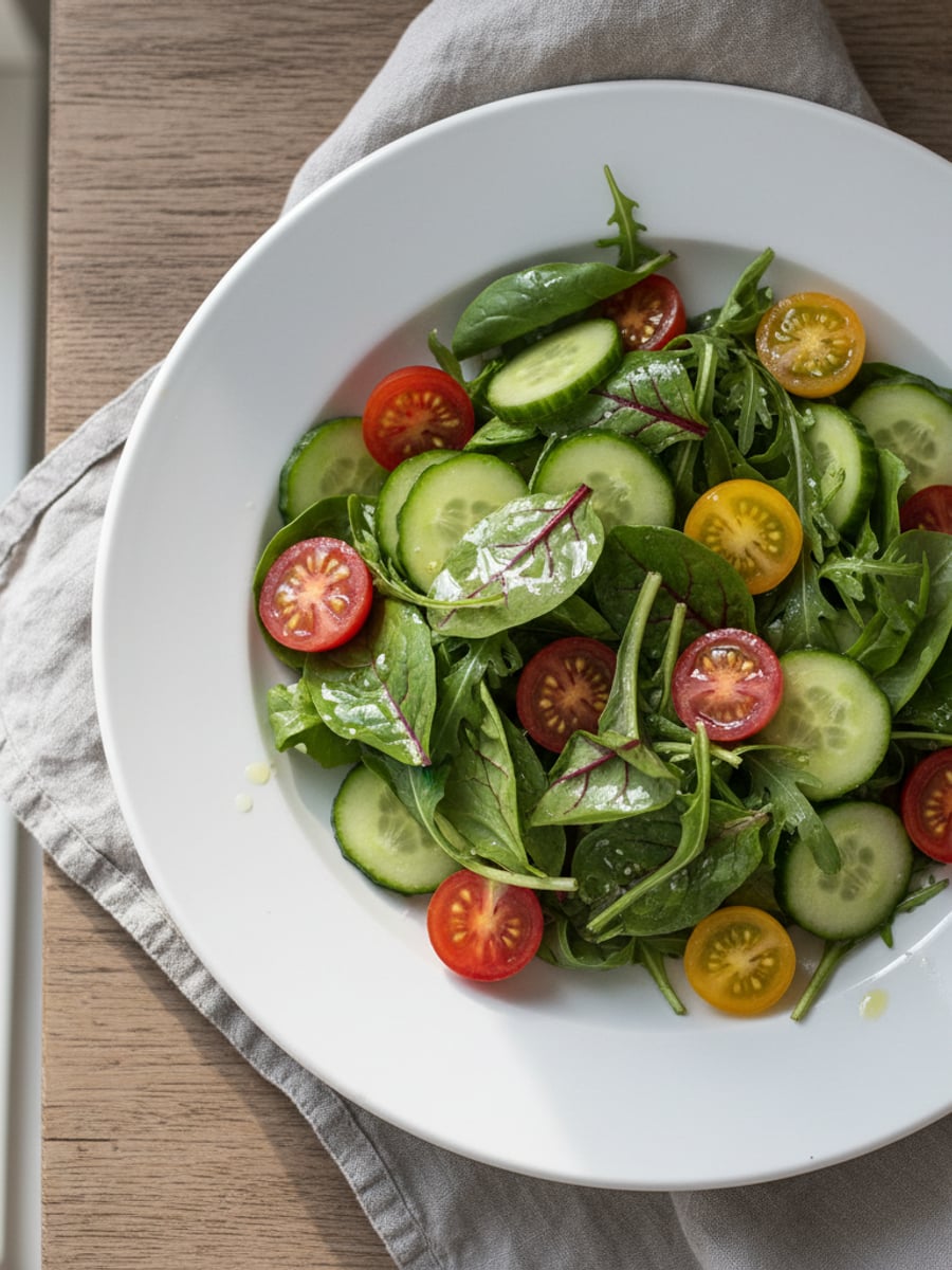 AI-bild: Grön sallad med olja & vinäger