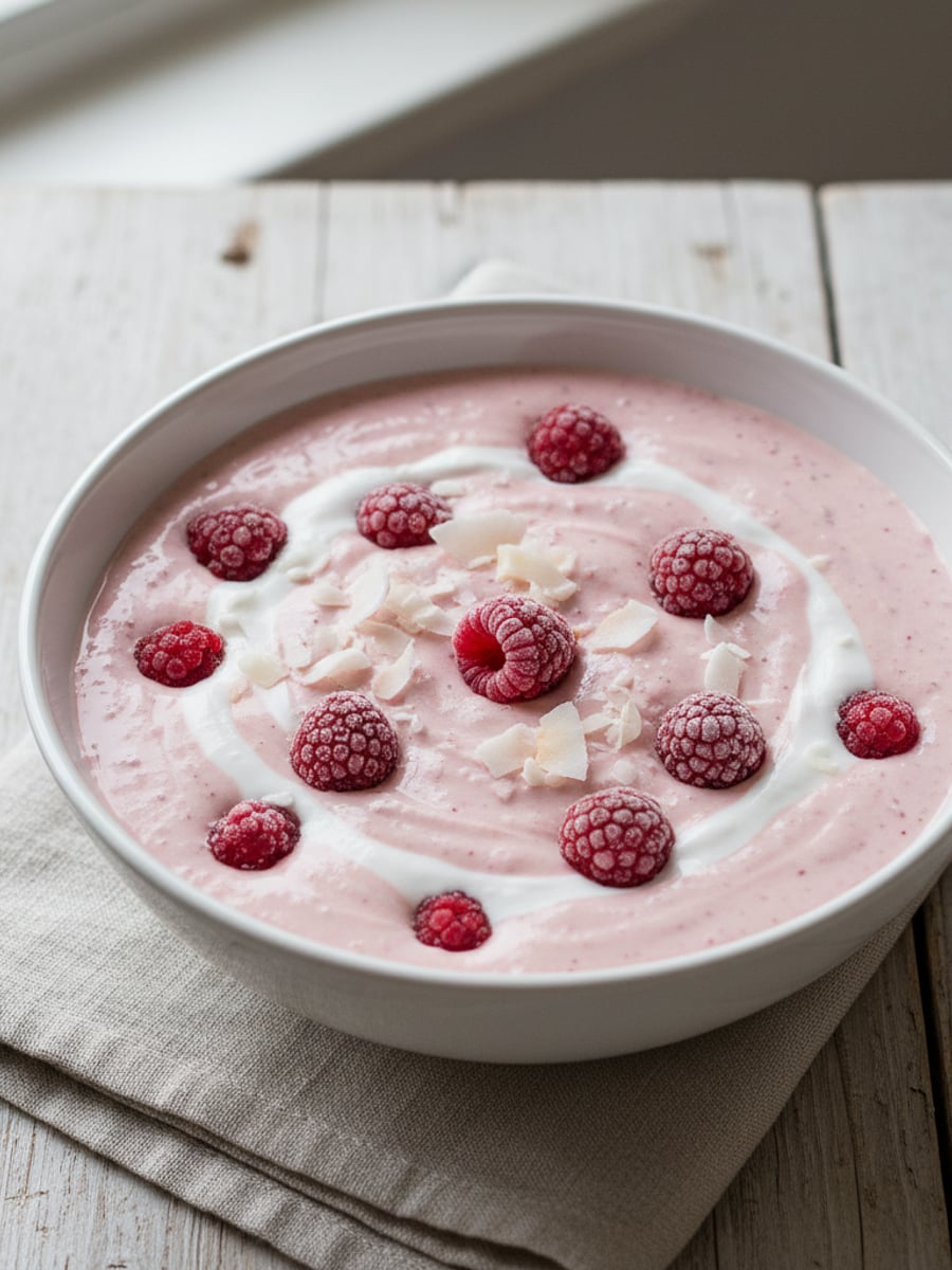 AI-bild: Frukost-smoothie hallon, kokos och ägg