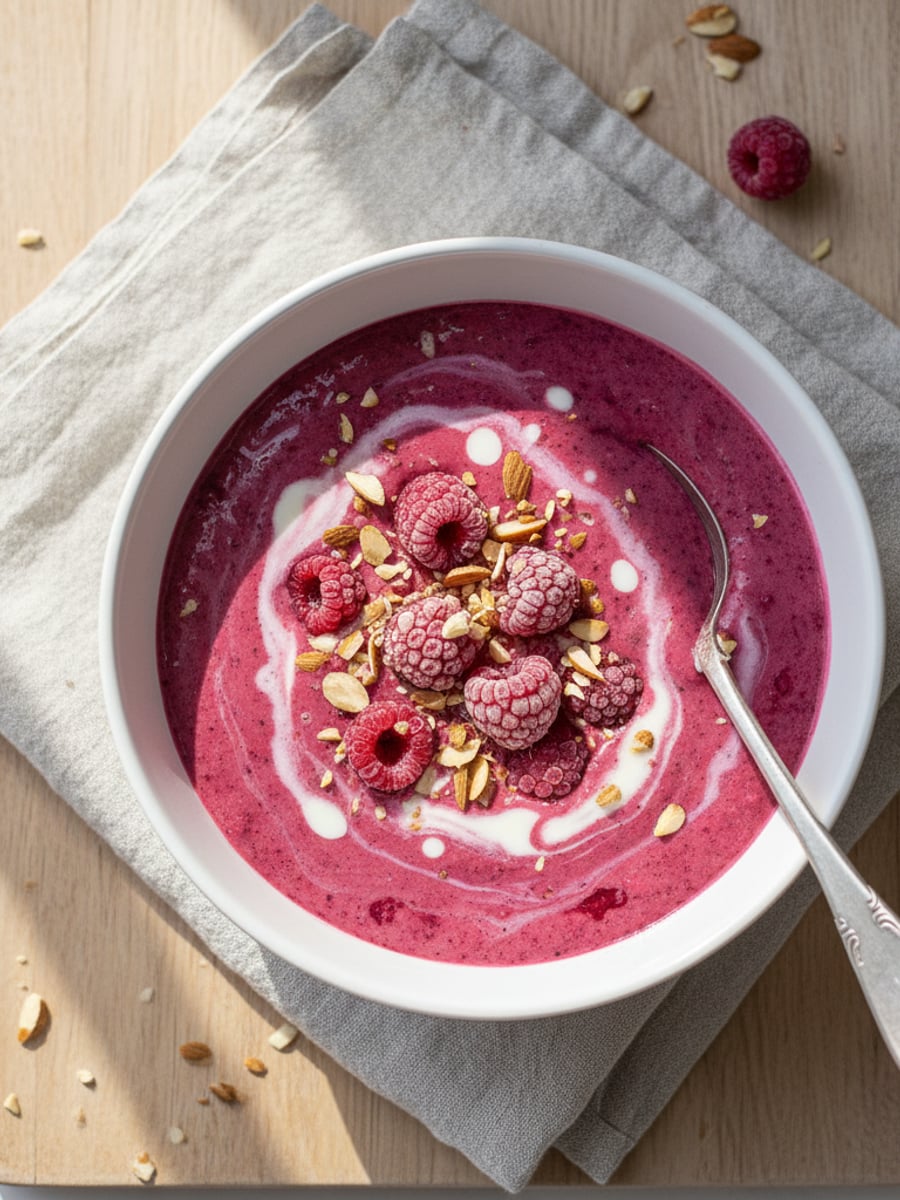 AI-bild: Hallon-kvarg smoothie