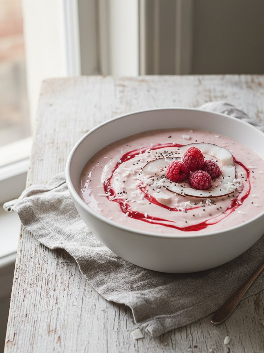 AI-bild: Hallon-coconut protein smoothie