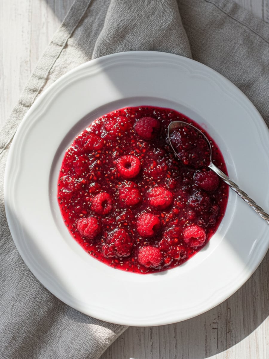 AI-bild: Hallonmarmelad LCHF (chia-baserad)