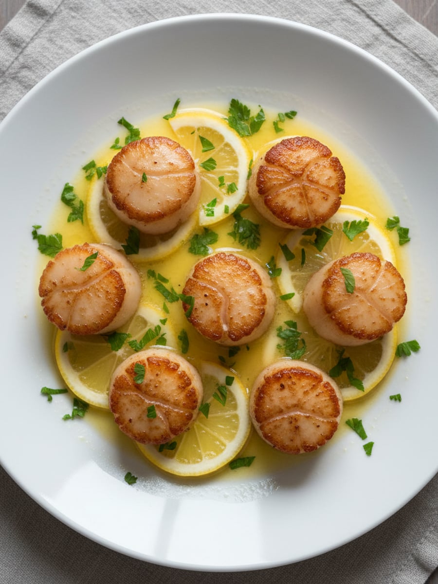 AI-bild: Pilgrimsmusslor med citronsmör