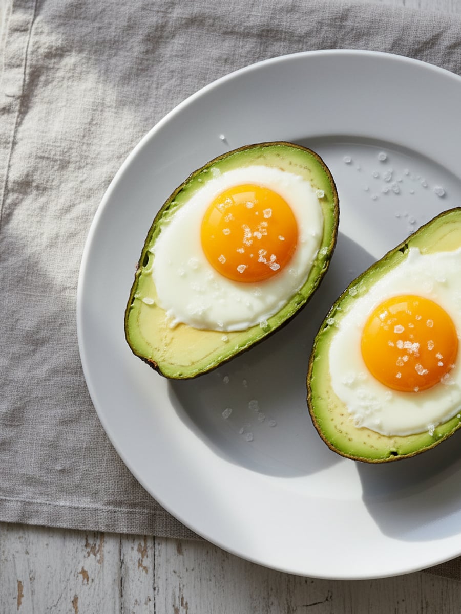 AI-bild: Avokado med stekt ägg & flingsalt