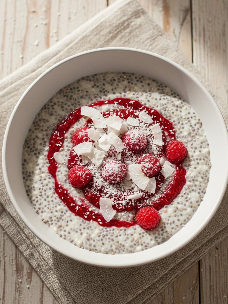 AI-bild: Chia-pudding med kokos & hallon