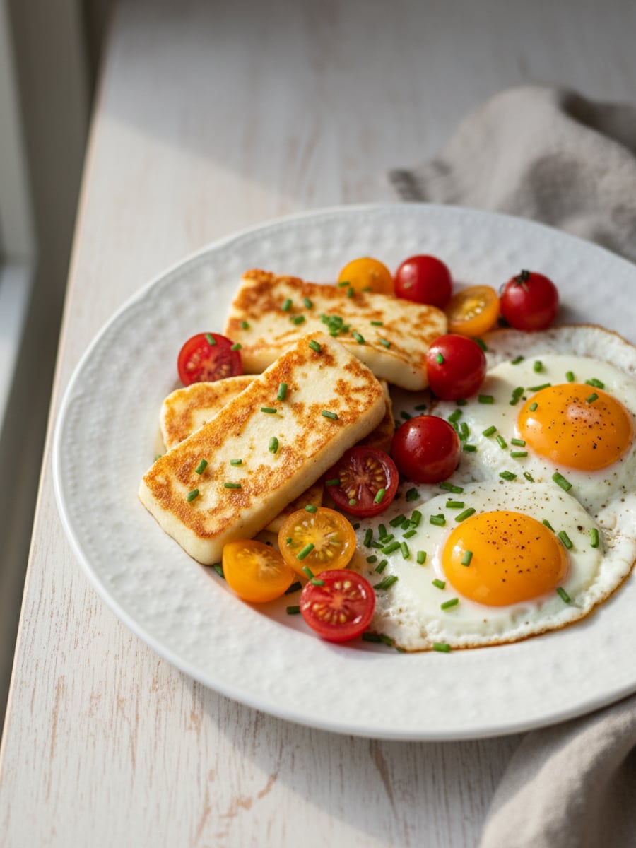 AI-bild: Halloumi & ägg med tomat