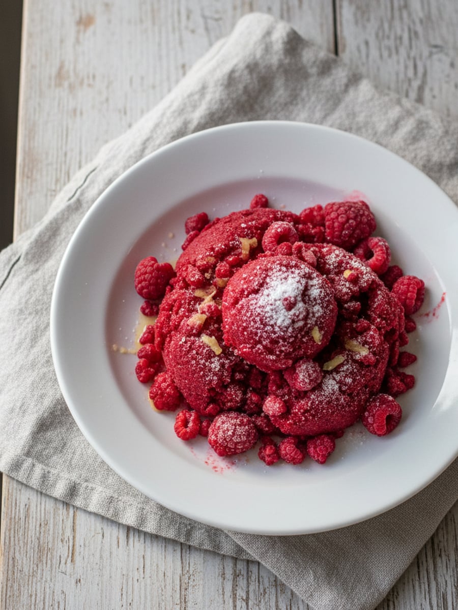 AI-bild: Hallonsorbet LCHF (allulose-baserad)