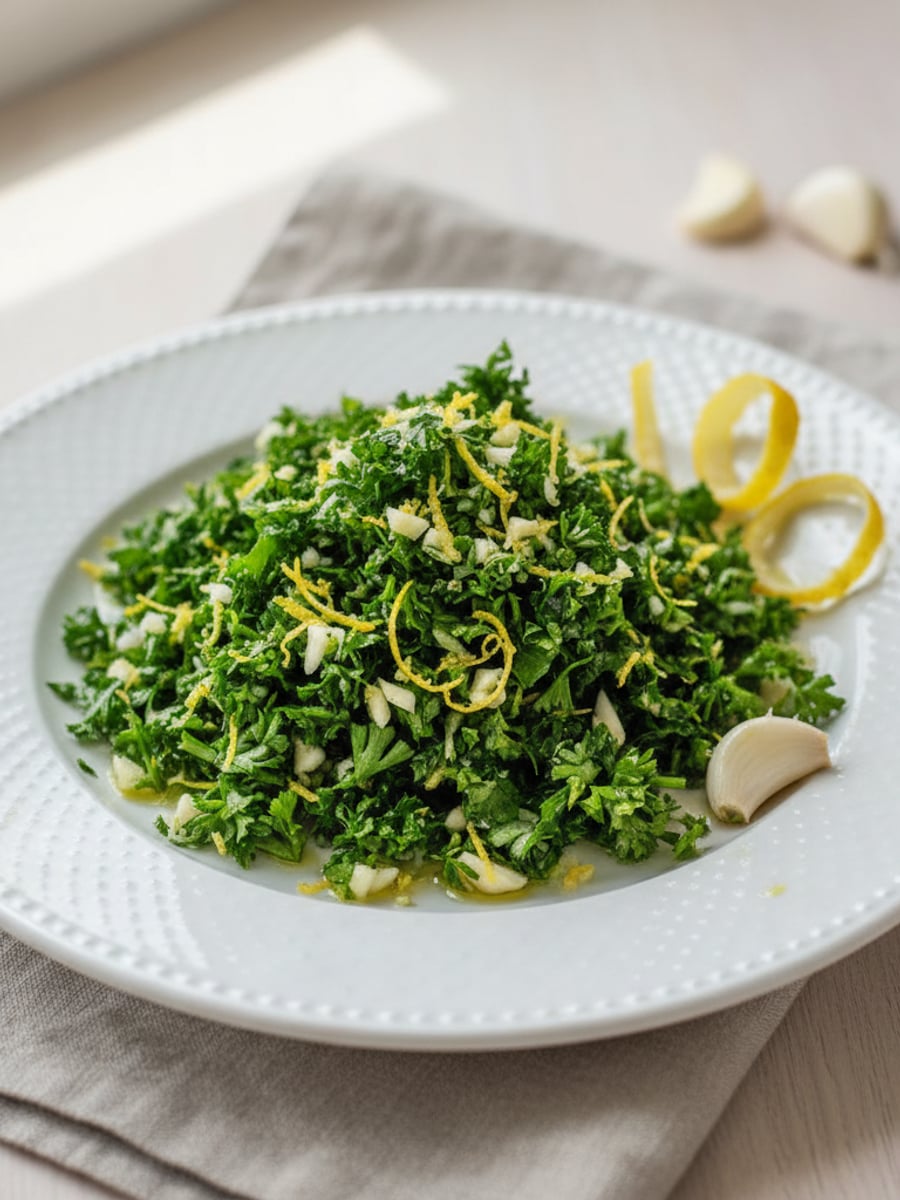 AI-bild: Gremolata (italiensk persilja-citron-vitlök)