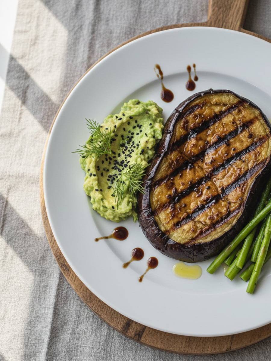 AI-bild: Grillade portobello-substitut: aubergine 'biff'