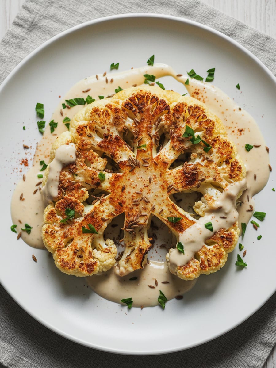 AI-bild: Grillad blomkål-stek med tahini