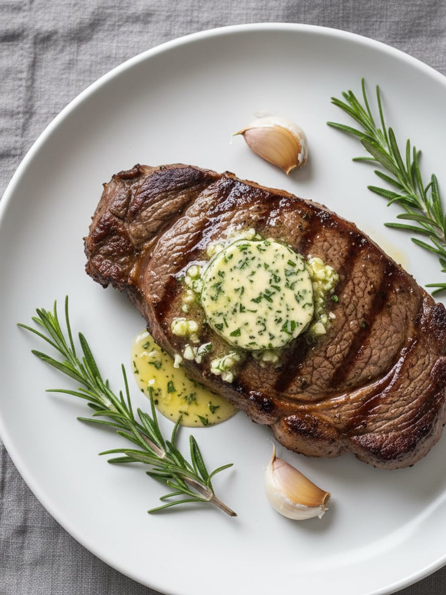 AI-bild: Grillad entrecôte med rosmarinsmör