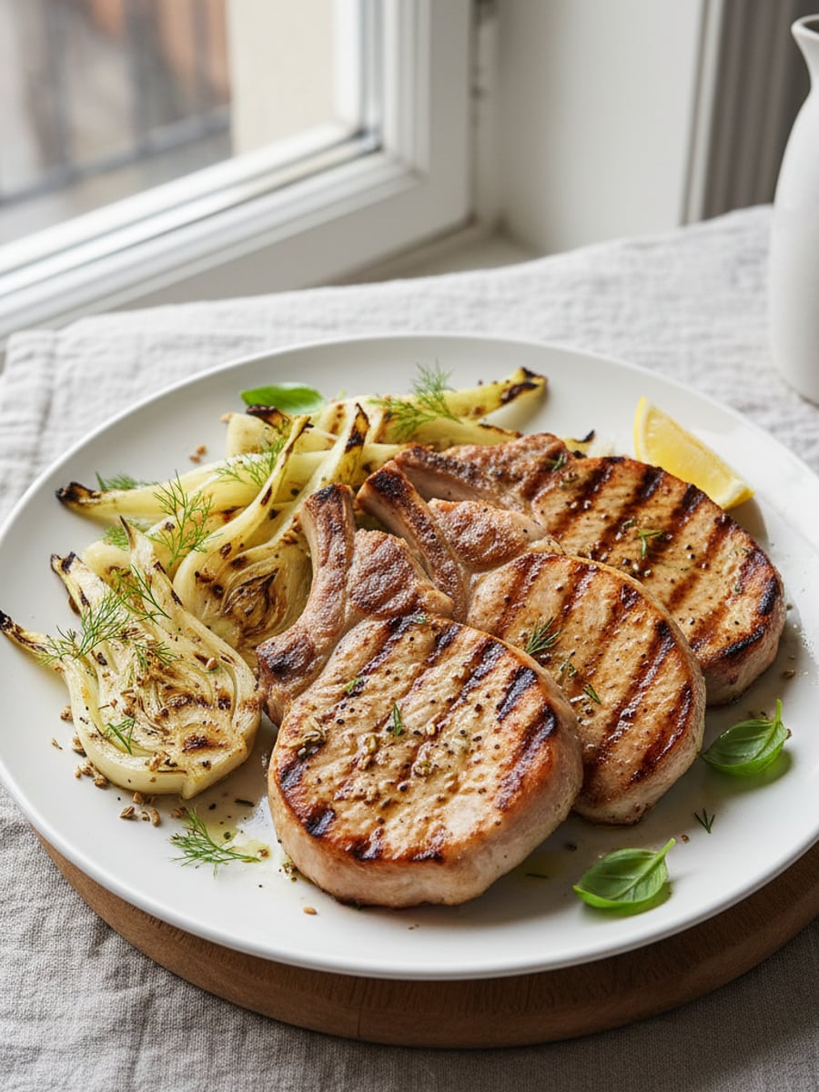 AI-bild: Grillad fläskkotlett med fänkål