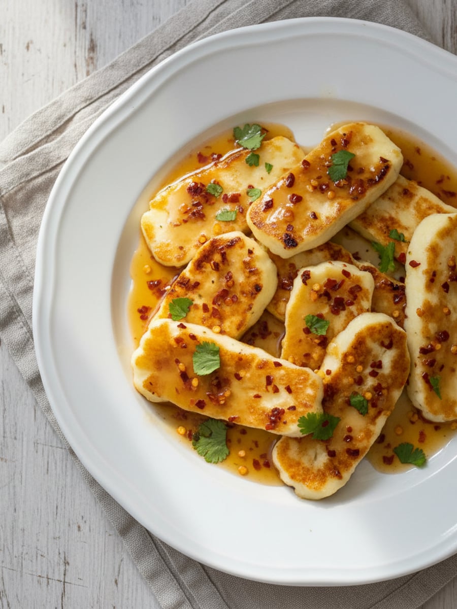 AI-bild: Grillad halloumi med chili-sukrin glaze