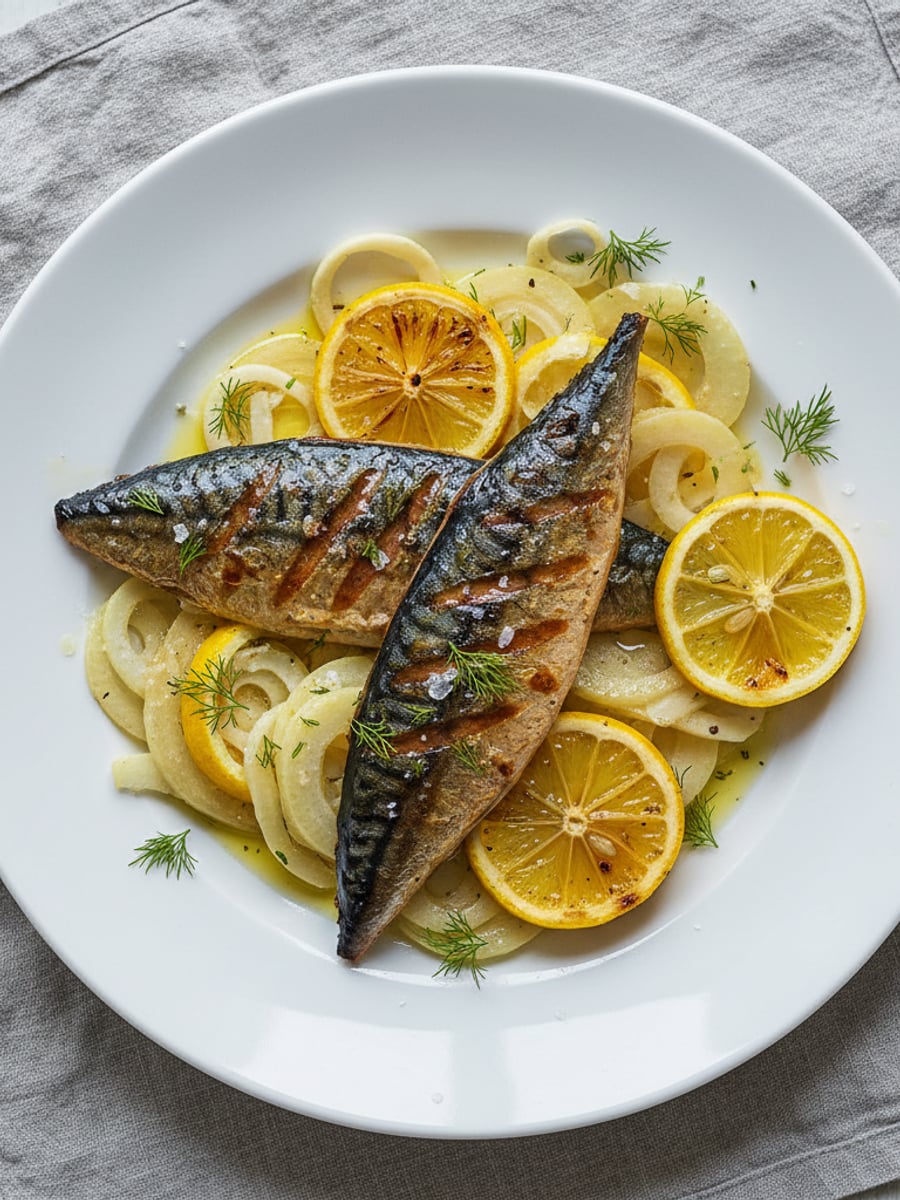 AI-bild: Grillad makrill med fänkål & citron