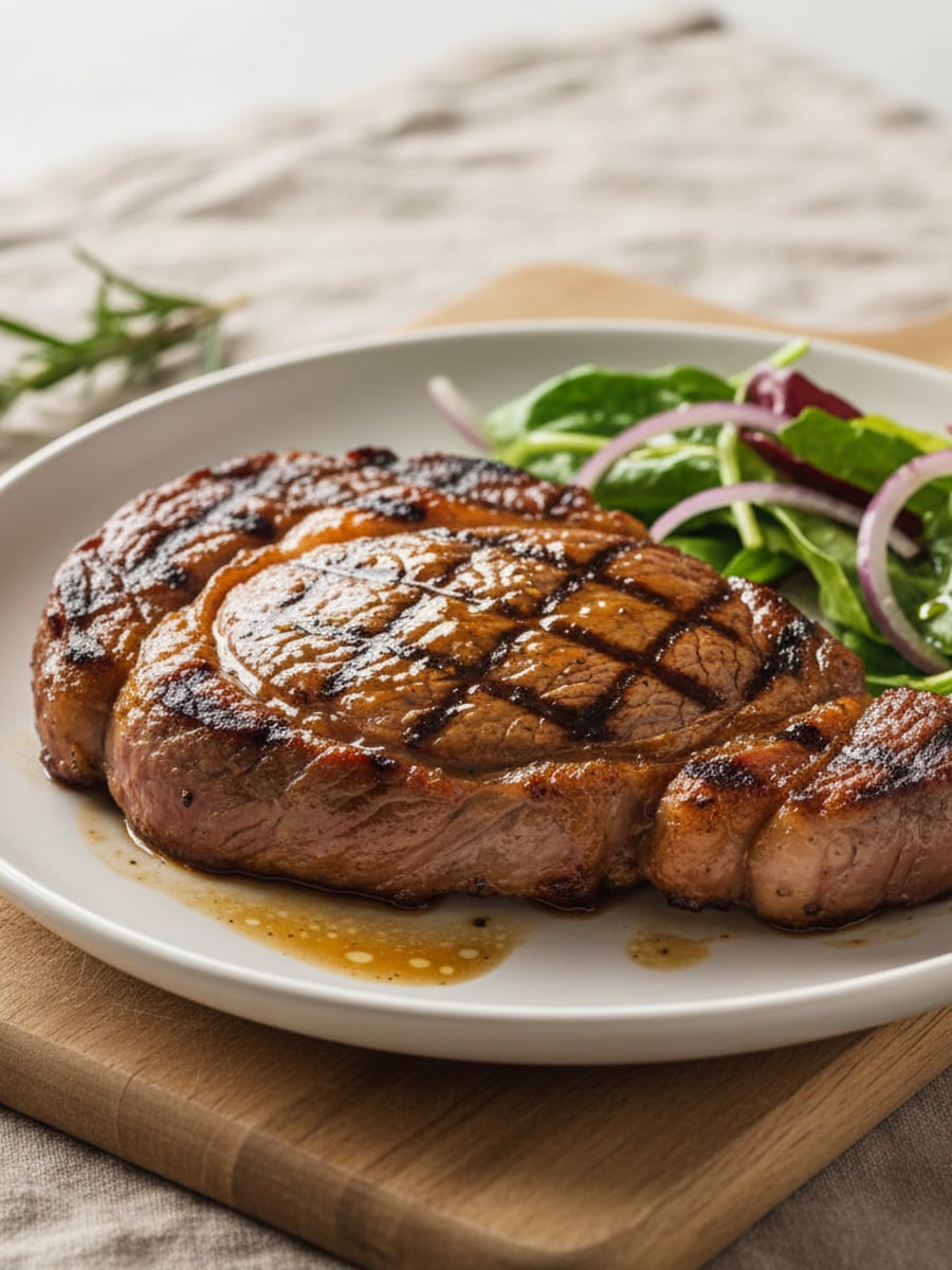 AI-bild: Grillad ribeye med whiskey-glaze