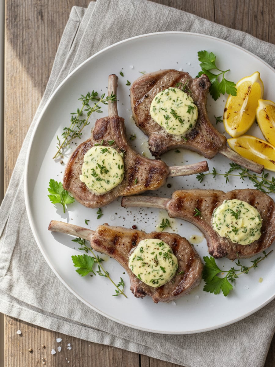 AI-bild: Grillade lammkotletter med citron-örtsmör