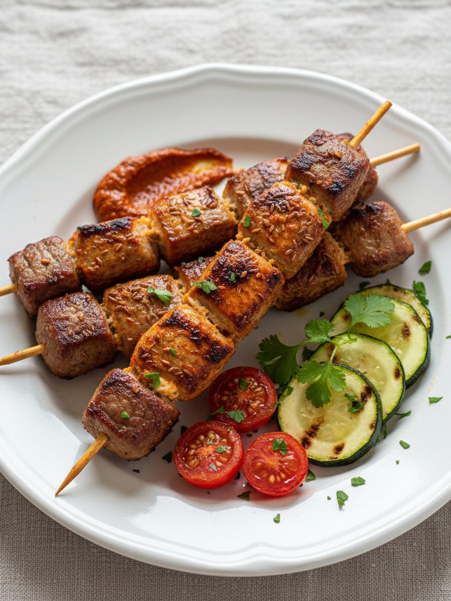 AI-bild: Grillade lammspett med harissa