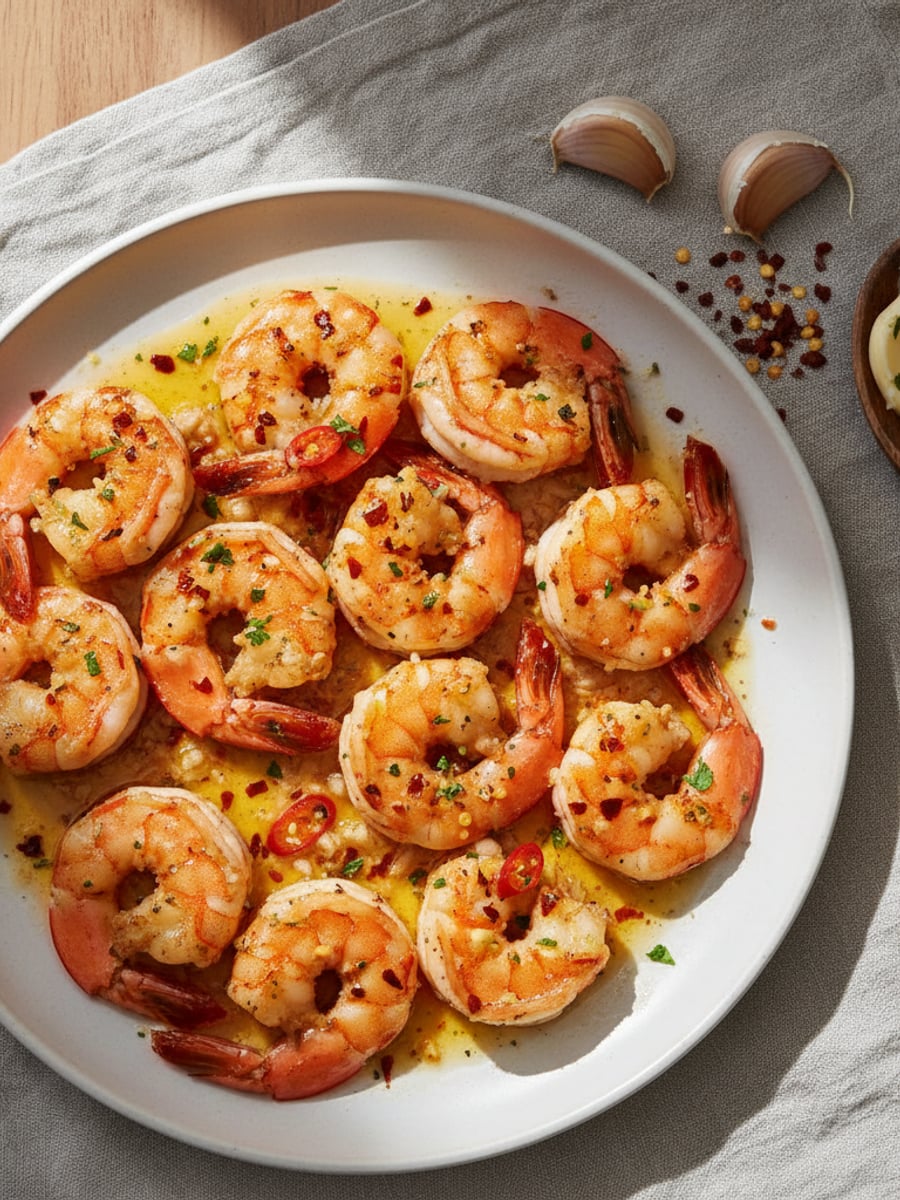 AI-bild: Grillade räkor med chili-vitlökssmör