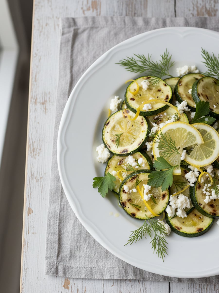 AI-bild: Grillade zucchini med citron & feta
