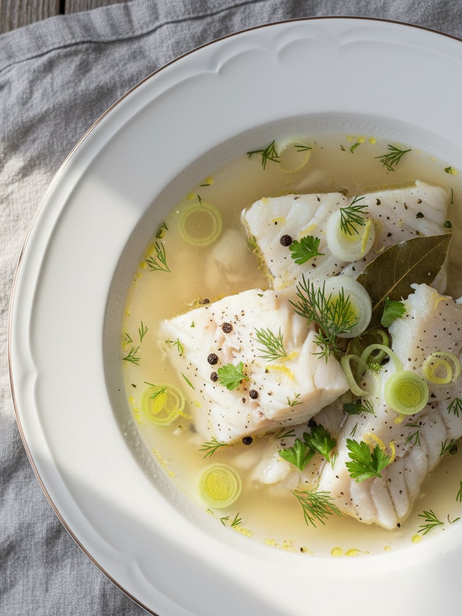 AI-bild: Vitfisk i vitvinsbuljong