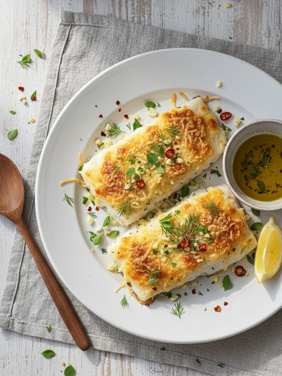 AI-bild: Gratinerad torsk med parmesan och örter