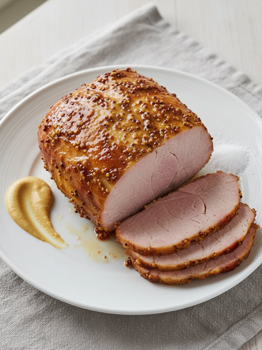 AI-bild: Helstekt julskinkstek med senap-erytritol-glaze