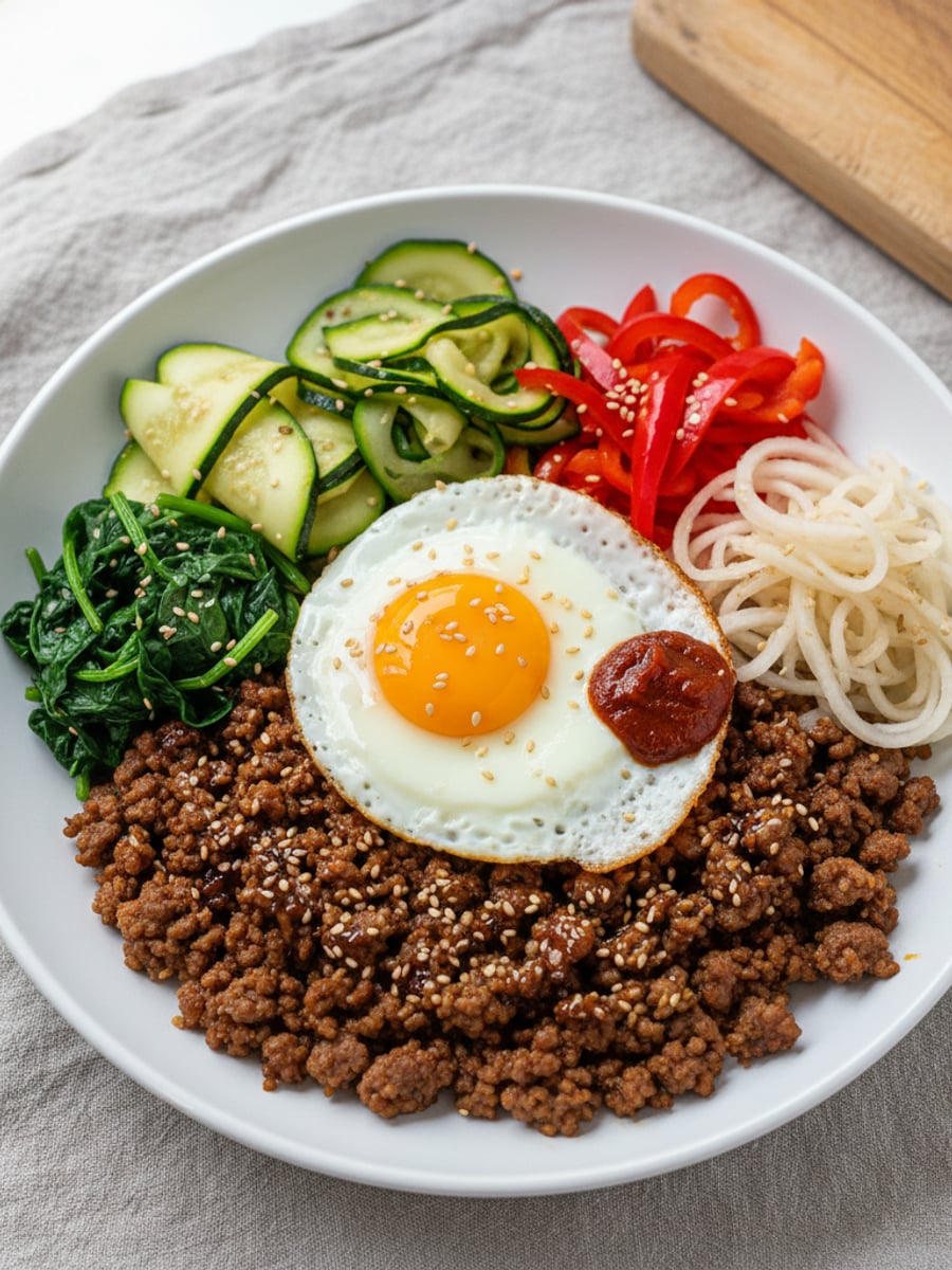 AI-bild: Korean-style bibimbap utan ris (köttfärs)