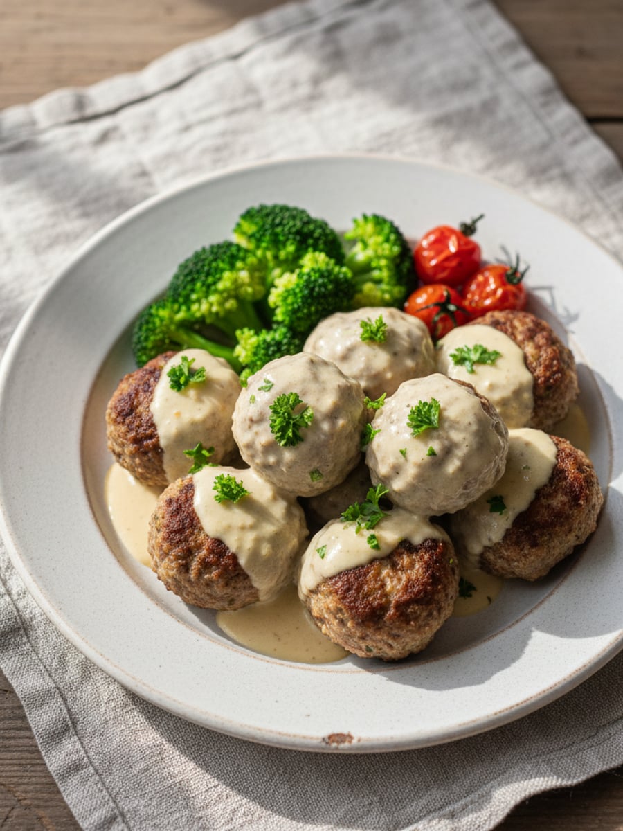 AI-bild: Köttbullar i gräddsås