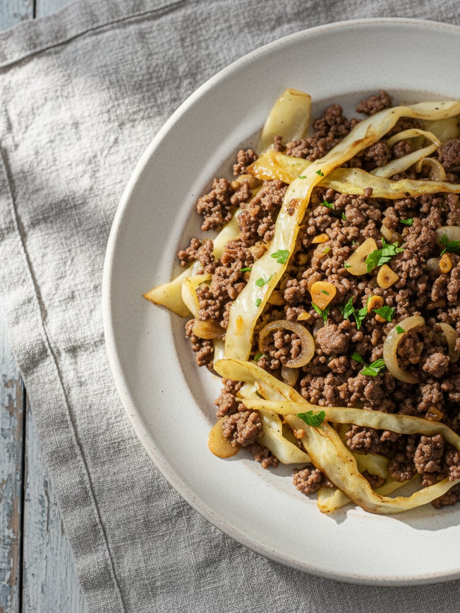 AI-bild: Köttfärs med smörstekt vitkål