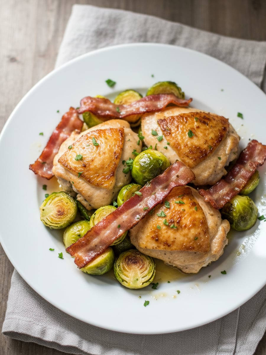 AI-bild: Kyckling med bacon och brysselkål