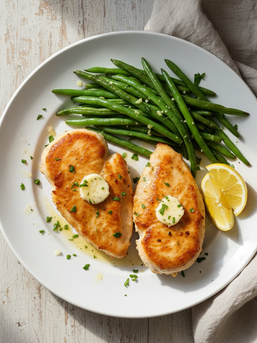AI-bild: Smörstekt kycklingbröst med haricots verts