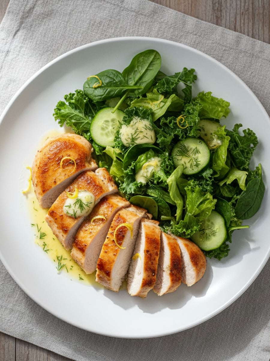 AI-bild: Kycklingbröst med sallad & citronsmör