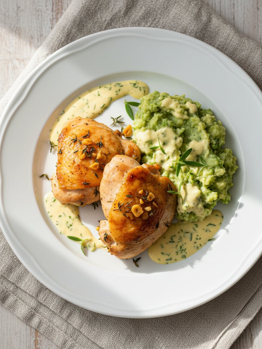 AI-bild: Kycklinglår med broccolimos & béarnaise