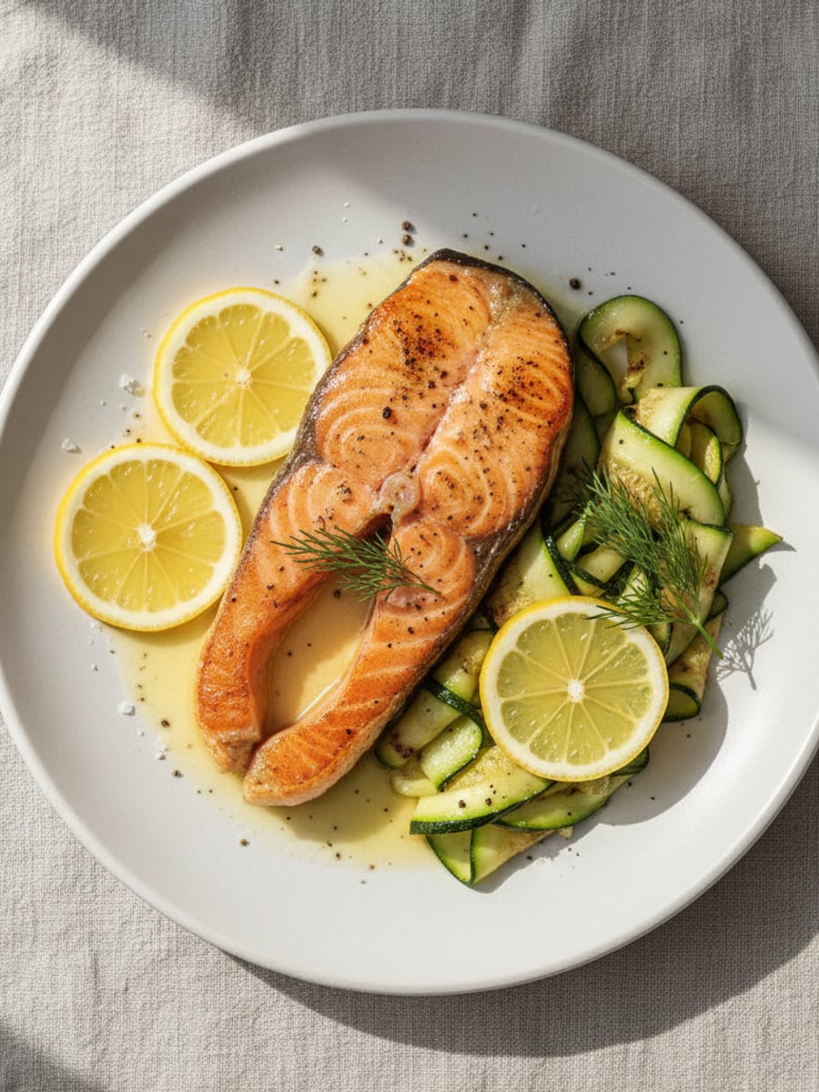 AI-bild: Lax med zucchini & citronsmör