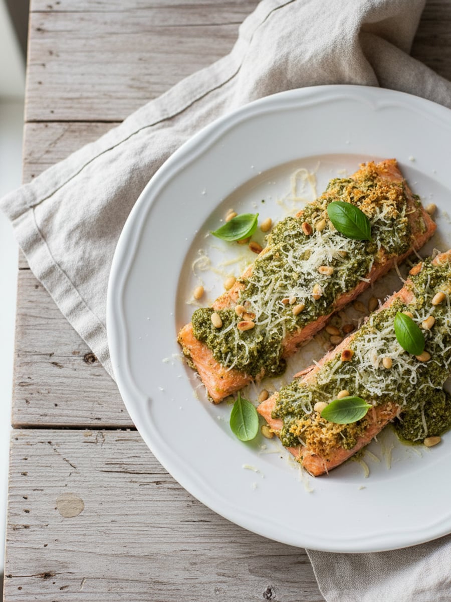 AI-bild: Lax i ugn med pesto