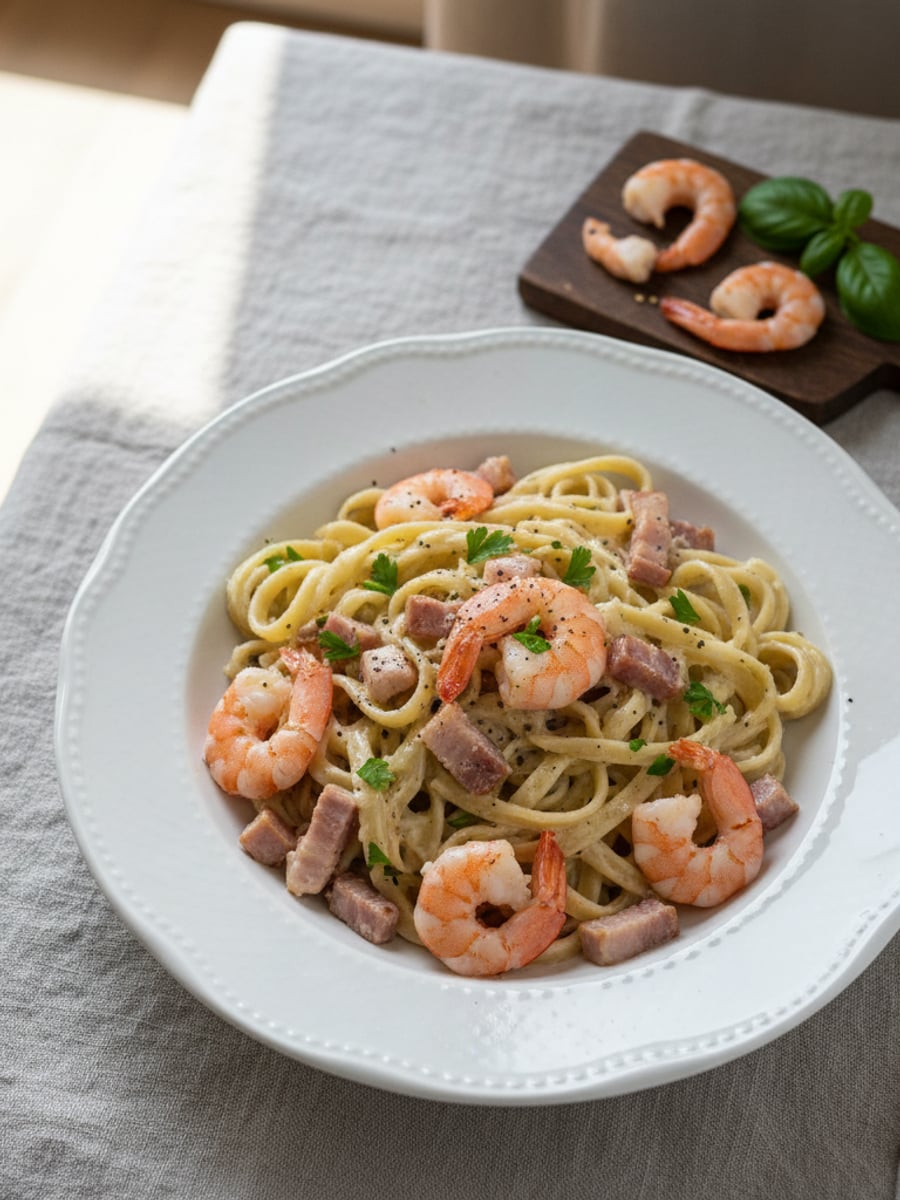 AI-bild: Räkpasta carbonara (Carbzone)