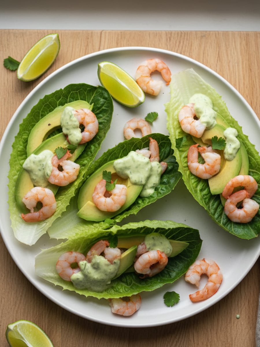 AI-bild: Skaldjurstacos i salladsblad med lime-aioli