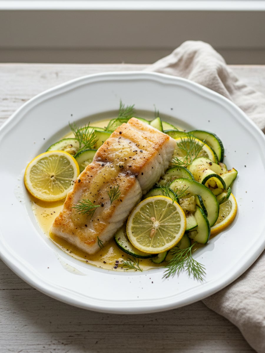 AI-bild: Torsk med zucchini & citronsmör