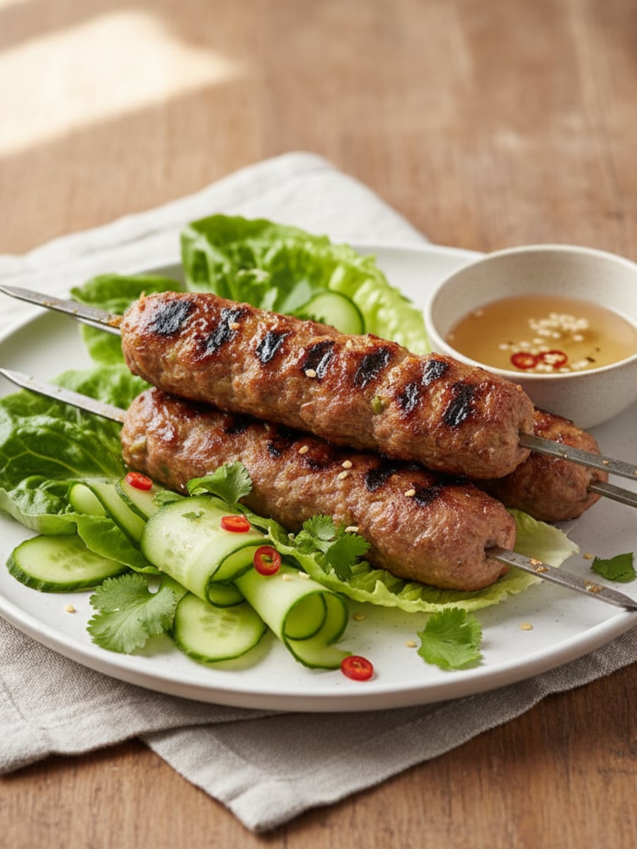 AI-bild: Vietnamesisk kalvkebab på spett