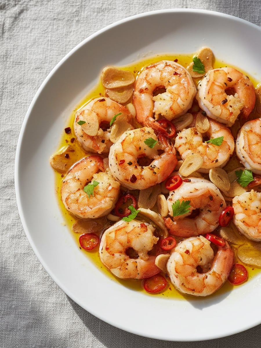 AI-bild: Krispiga räkor med vitlök (gambas al ajillo)