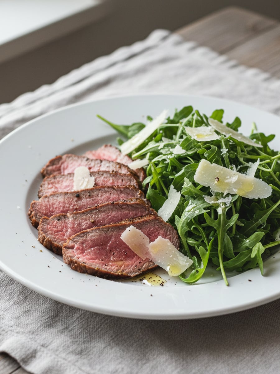 AI-bild: Biff-rucola-sallad med parmesan