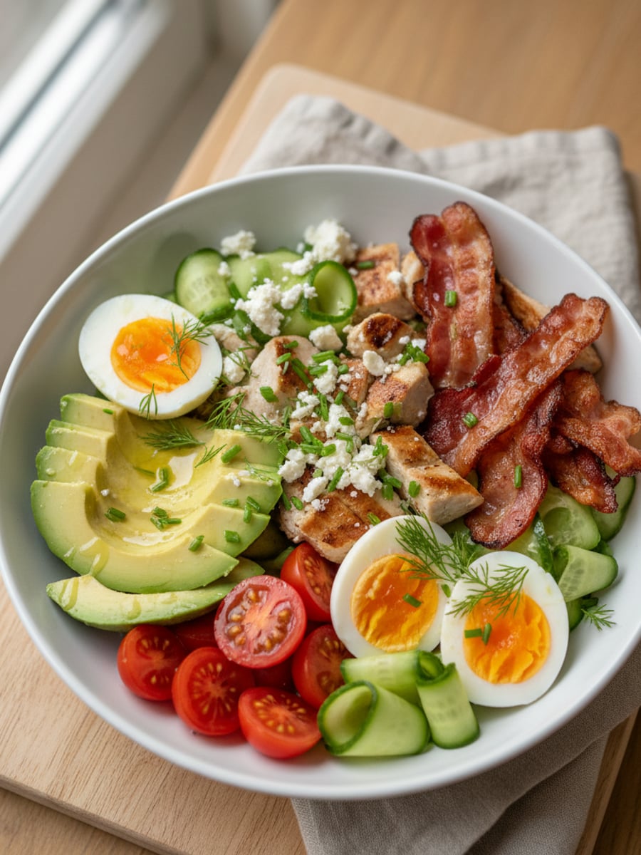 AI-bild: Cobb-bowl (LCHF, utan blåmögelost)