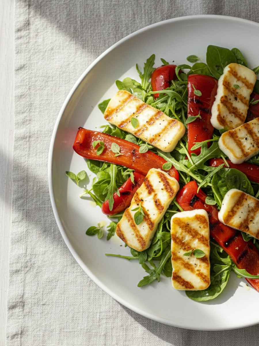 AI-bild: Halloumisallad med grillad paprika