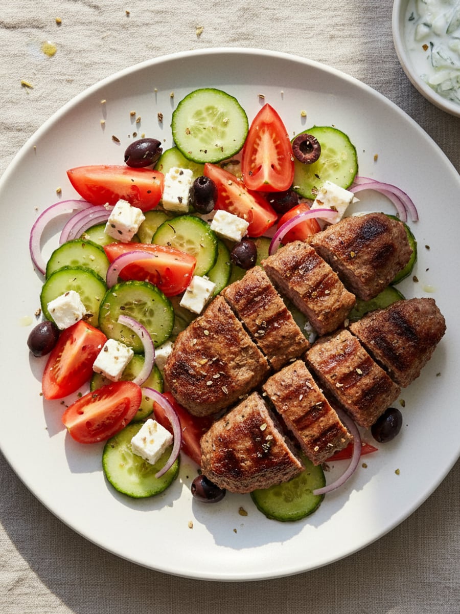 AI-bild: Lammkebab på grek-sallad