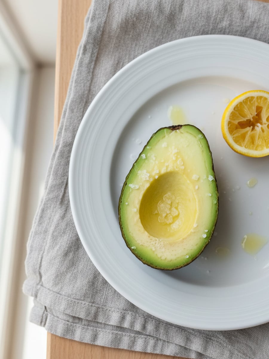 AI-bild: Halv avokado med flingsalt & citron