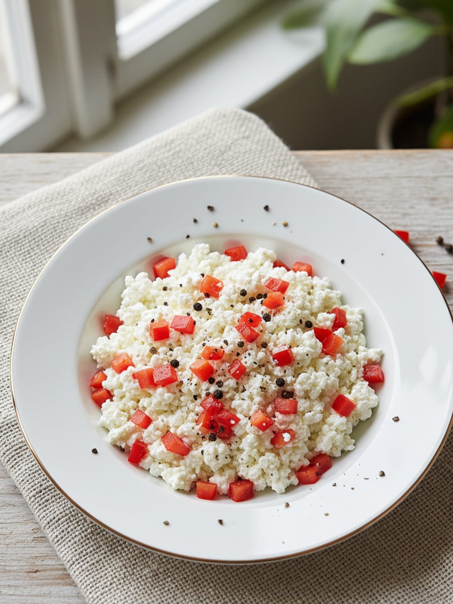 AI-bild: Cottage cheese med röd paprika & svartpeppar