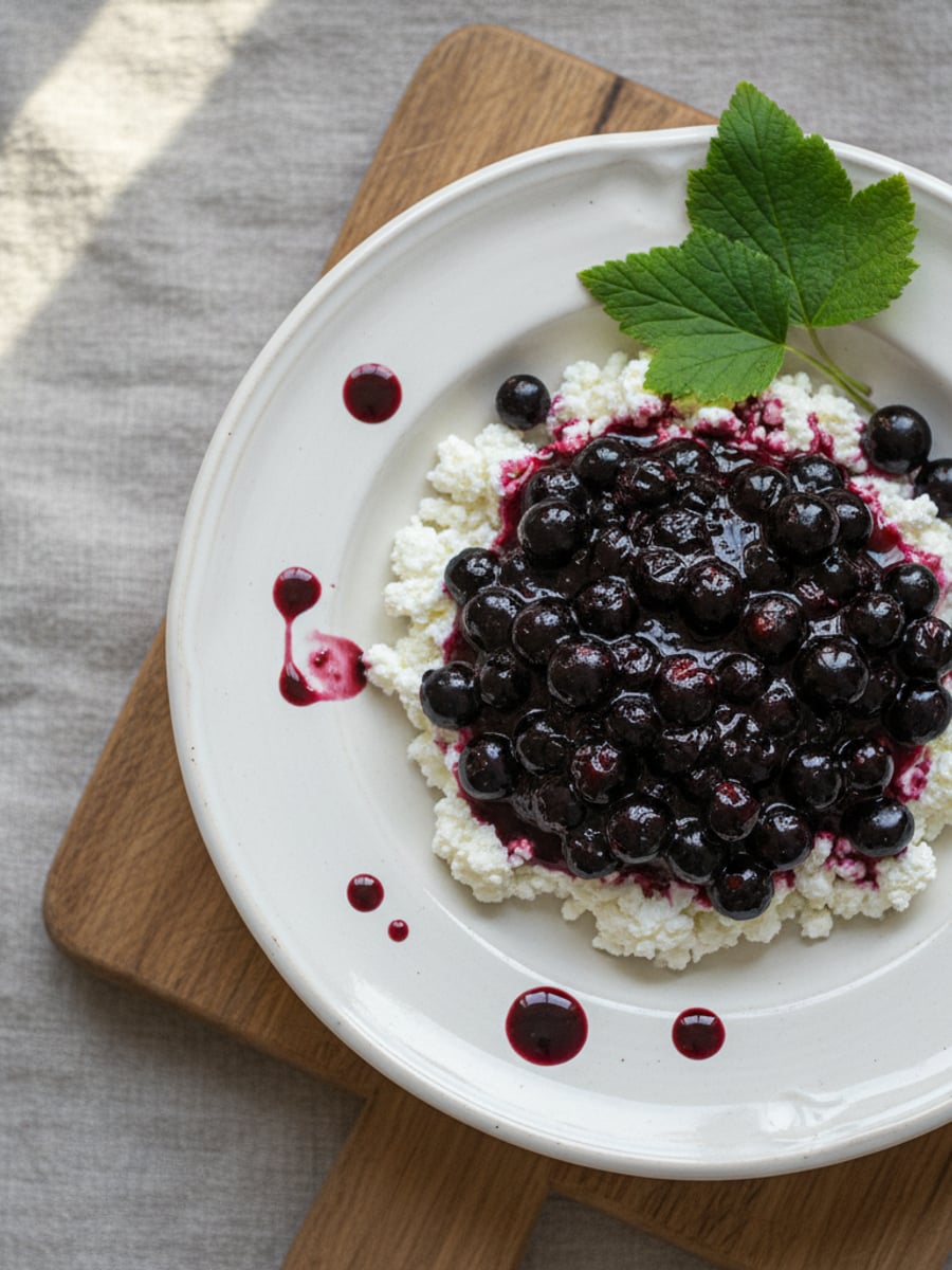 AI-bild: Cottage cheese med svartavinbärkompott (sukrin)