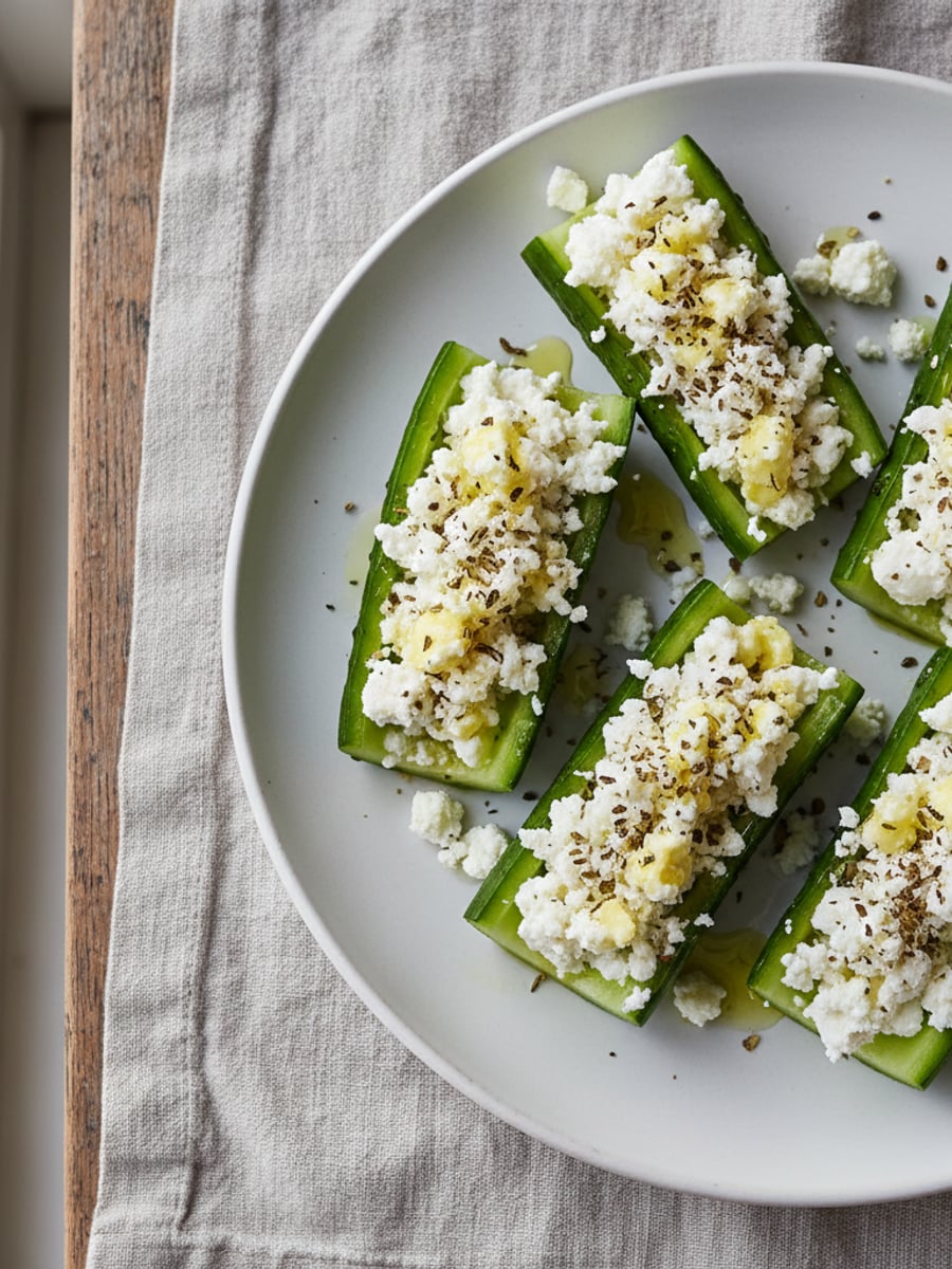 AI-bild: Gurkbåtar med feta & olivolja