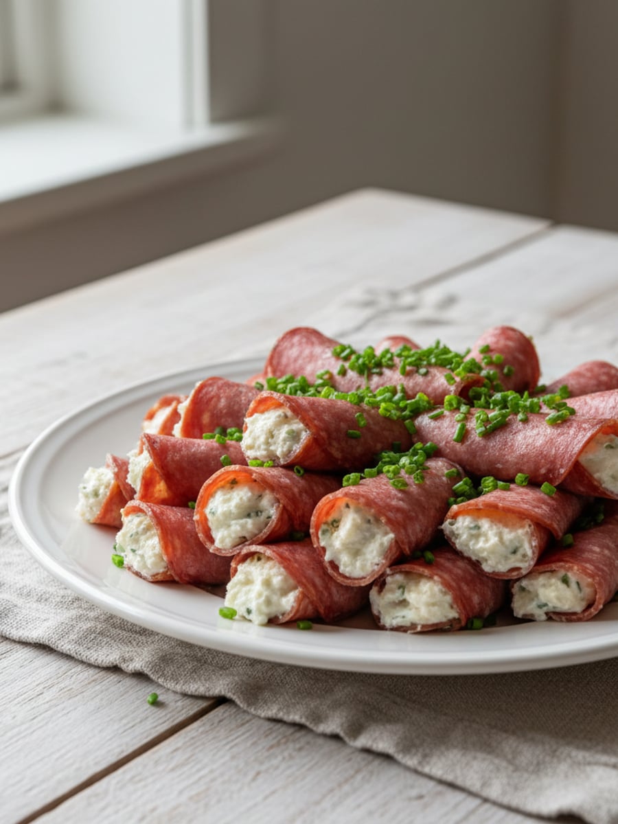 AI-bild: Salami-rullar med gräddost