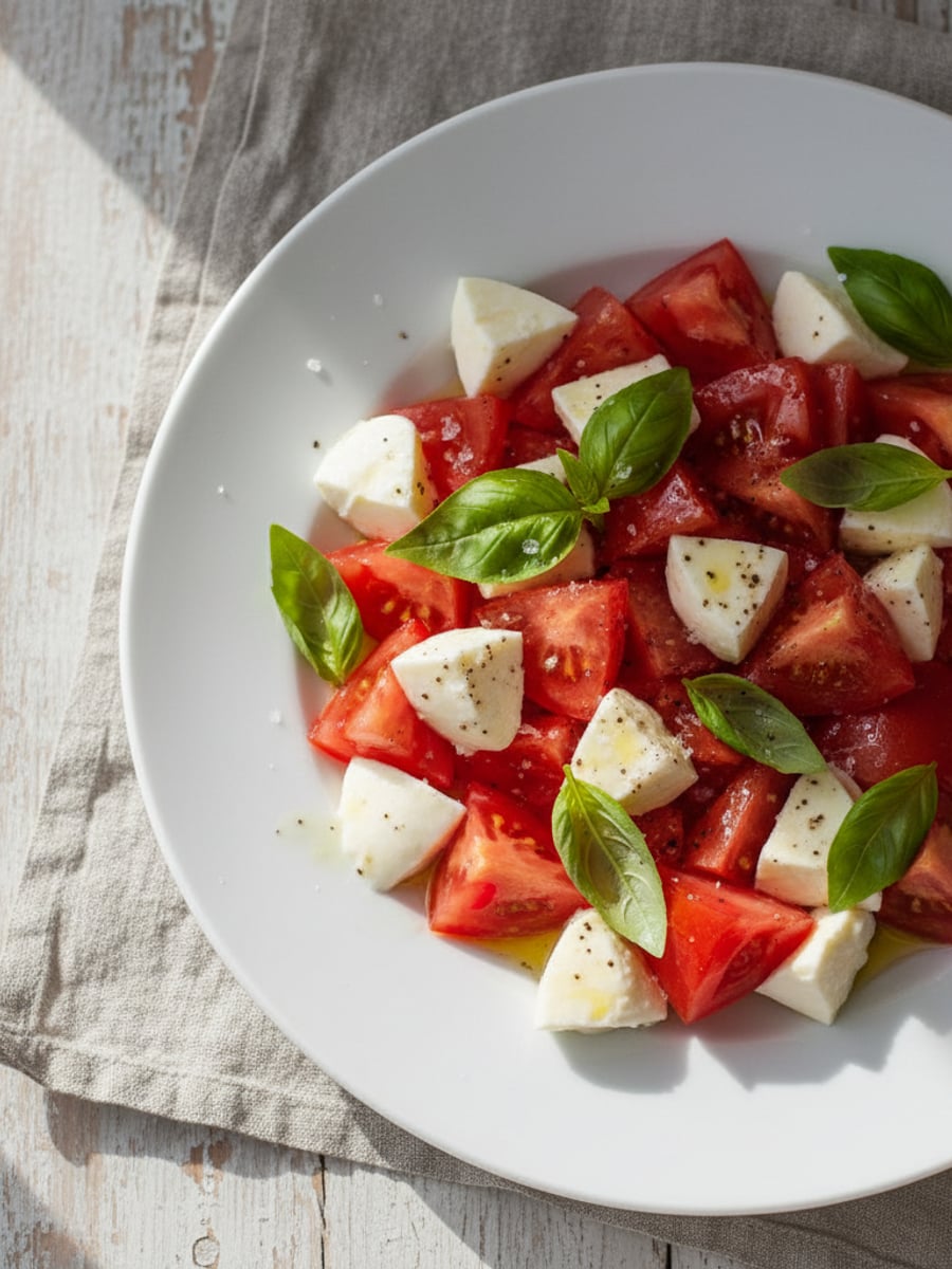 AI-bild: Tomatkuber med mozzarella & basilika